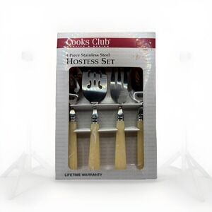4 Piece Hostess Set Bone Handle Cooks Club Spoons Fork Pie Server